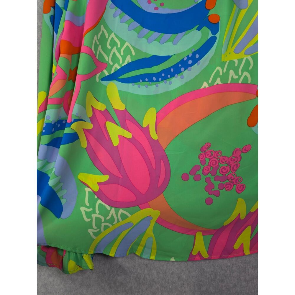 Michelle McDowell Colorful Floral Popover Puff Sleeve Top Sz L Green Office Bold - Picture 13 of 16